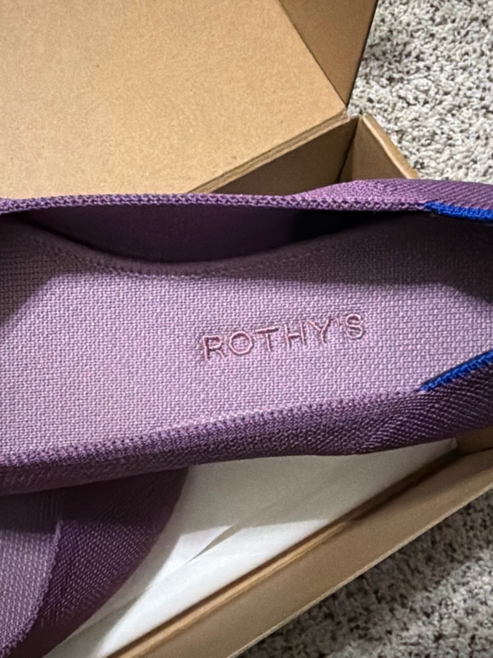 Rothy's Purple Knit Slip-On Flats with Blue Trim - Picture 5 of 5
